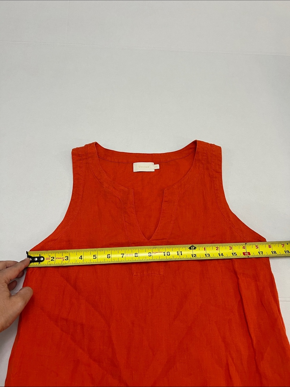 TOUCHE’ WOMEN’S ORANGE LINEN SLEEVELESS MINI DRESS RESORTWEAR CASUAL SIZE MEDIUM - Picture 7 of 12
